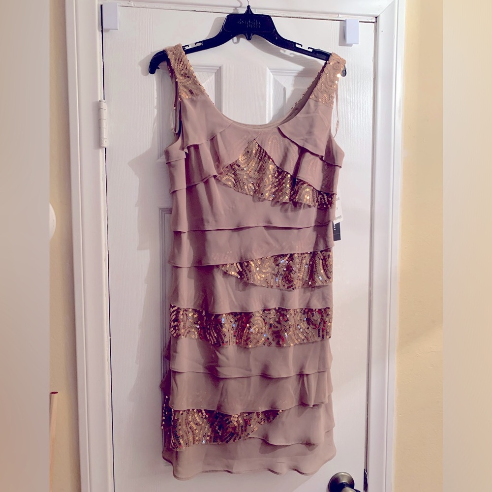 SL Fashions Sequin and Chiffon Tank Tiered Dress